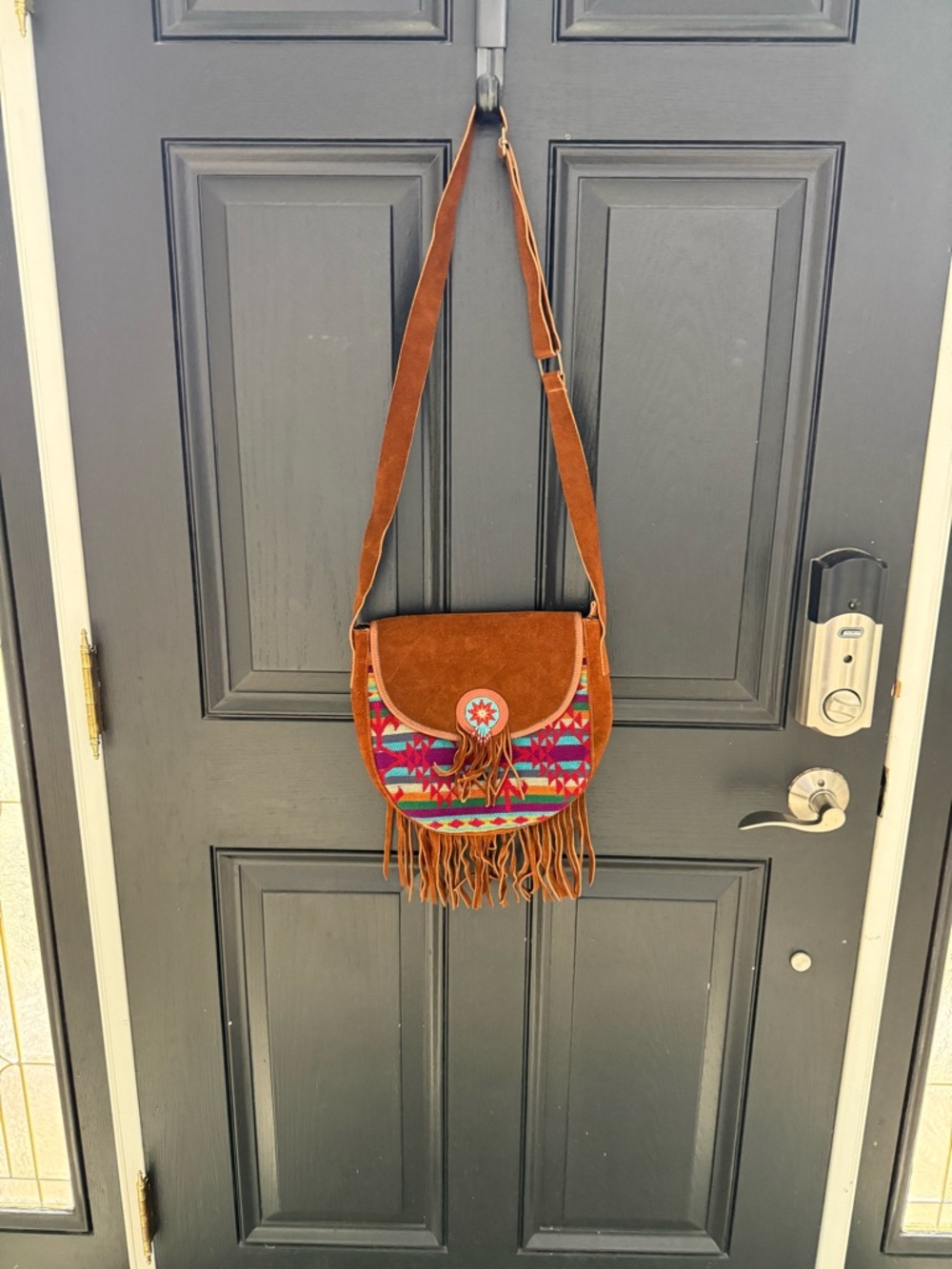 Boho Fringe Suede Crossbody Bag in Rust